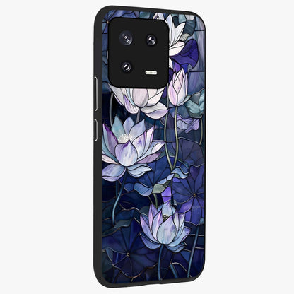Gloss Petal Rush Glass Case upright view showcasing dynamic floral petal artwork with modern botanical theme.