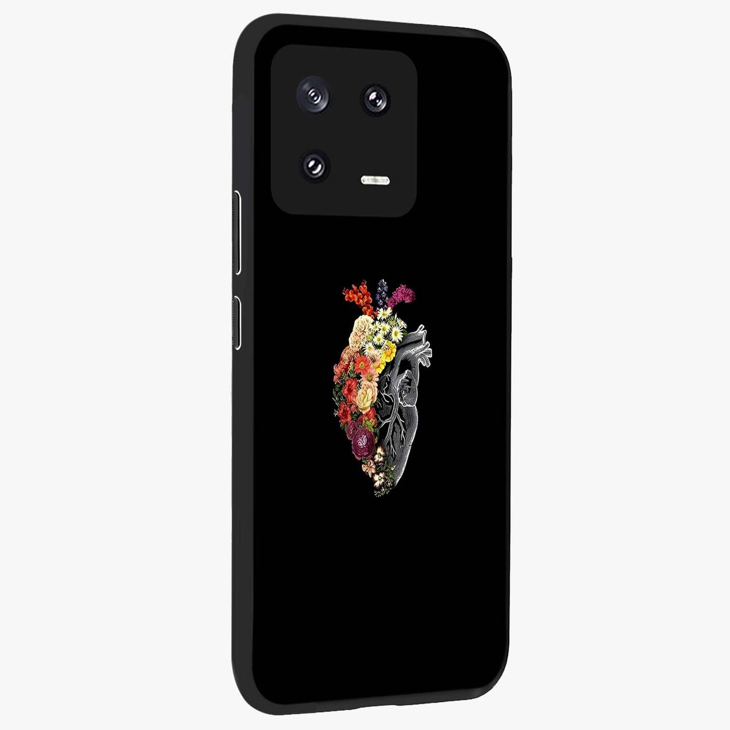 Heart With Flowers Glass Case upright view showcasing decorative heart and floral artwork with sweet romantic theme.