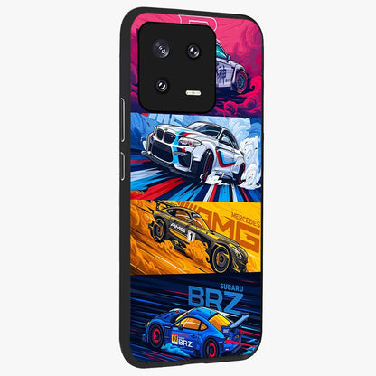 JDM Sports Car Glass Case upright view showcasing dynamic sports car artwork with bold racing theme.