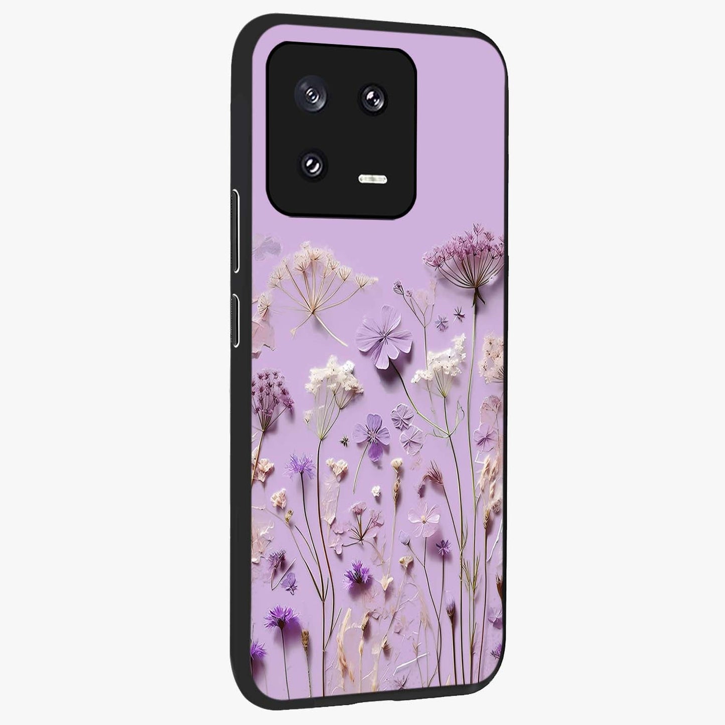 Lavender Blossom Dream Glass Case upright view showcasing delicate lavender blossom artwork with peaceful floral theme.