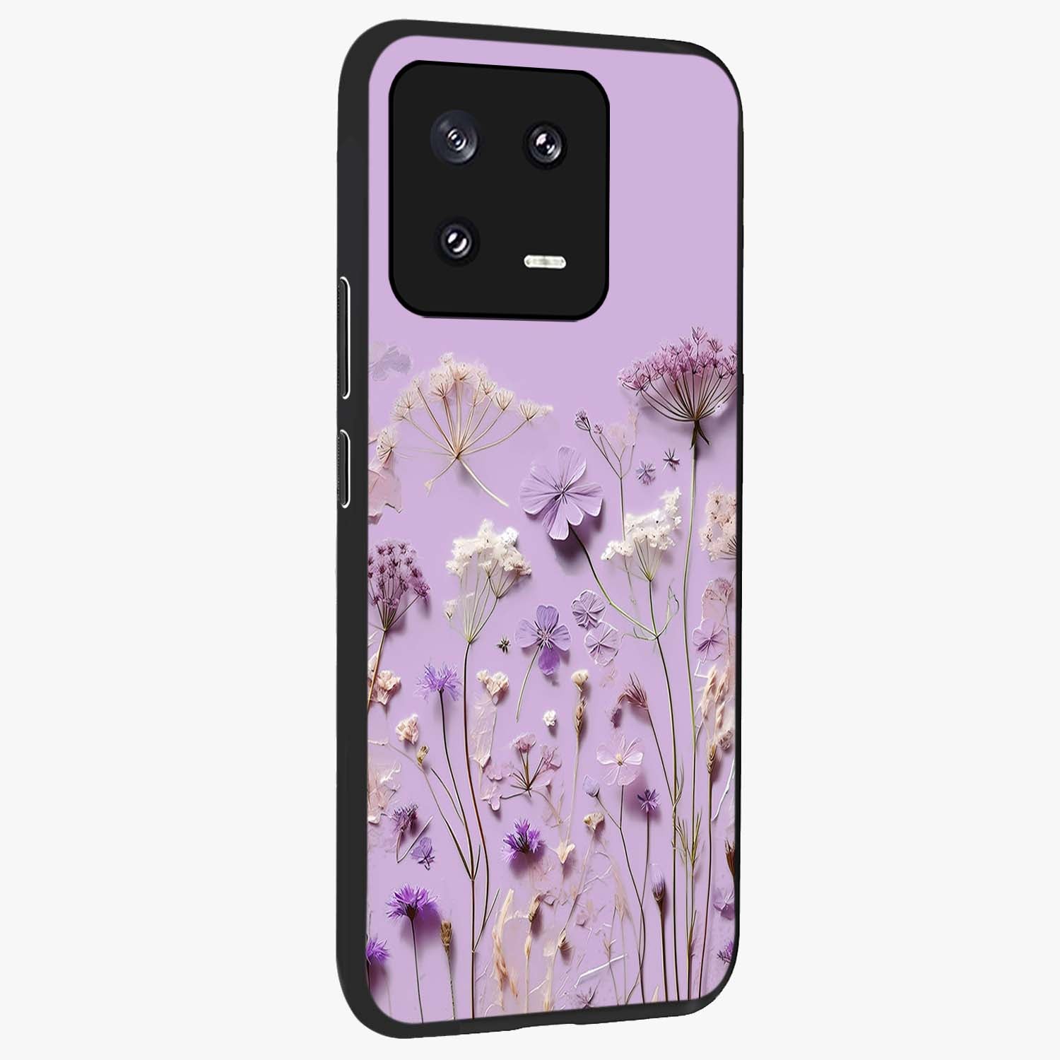 Lavender Blossom Dream Glass Case upright view showcasing delicate lavender blossom artwork with peaceful floral theme.