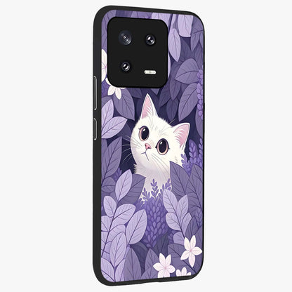 Lilac Hide Peek Cat Glass Case upright view showcasing charming cat artwork with adorable peek theme.