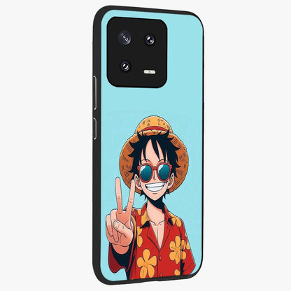 Luffy Summer Anime Vibe Glass Case upright view showcasing dynamic anime artwork with bright adventurous theme.