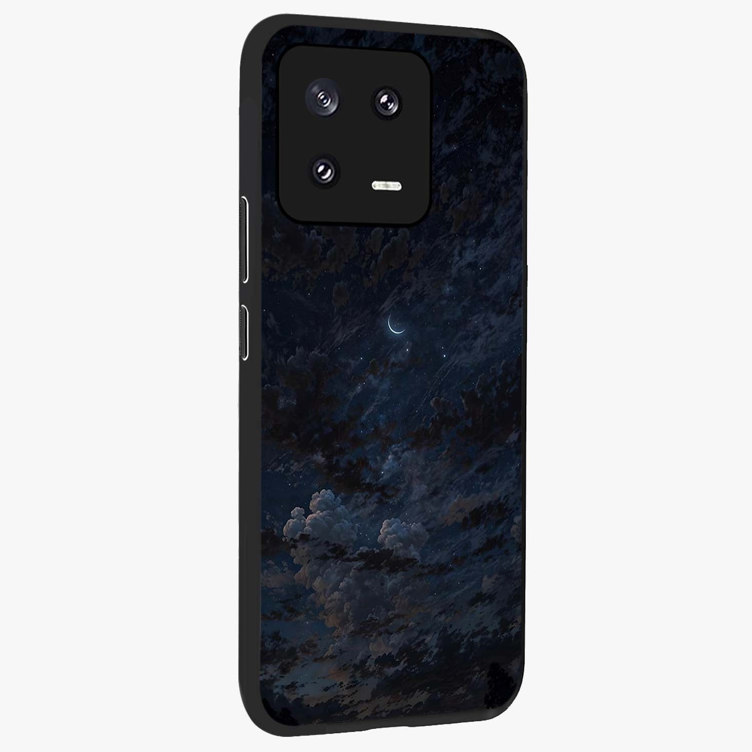 Lunar Veil Silence Glass Case upright view showcasing calm moon themed artwork with serene night atmosphere.