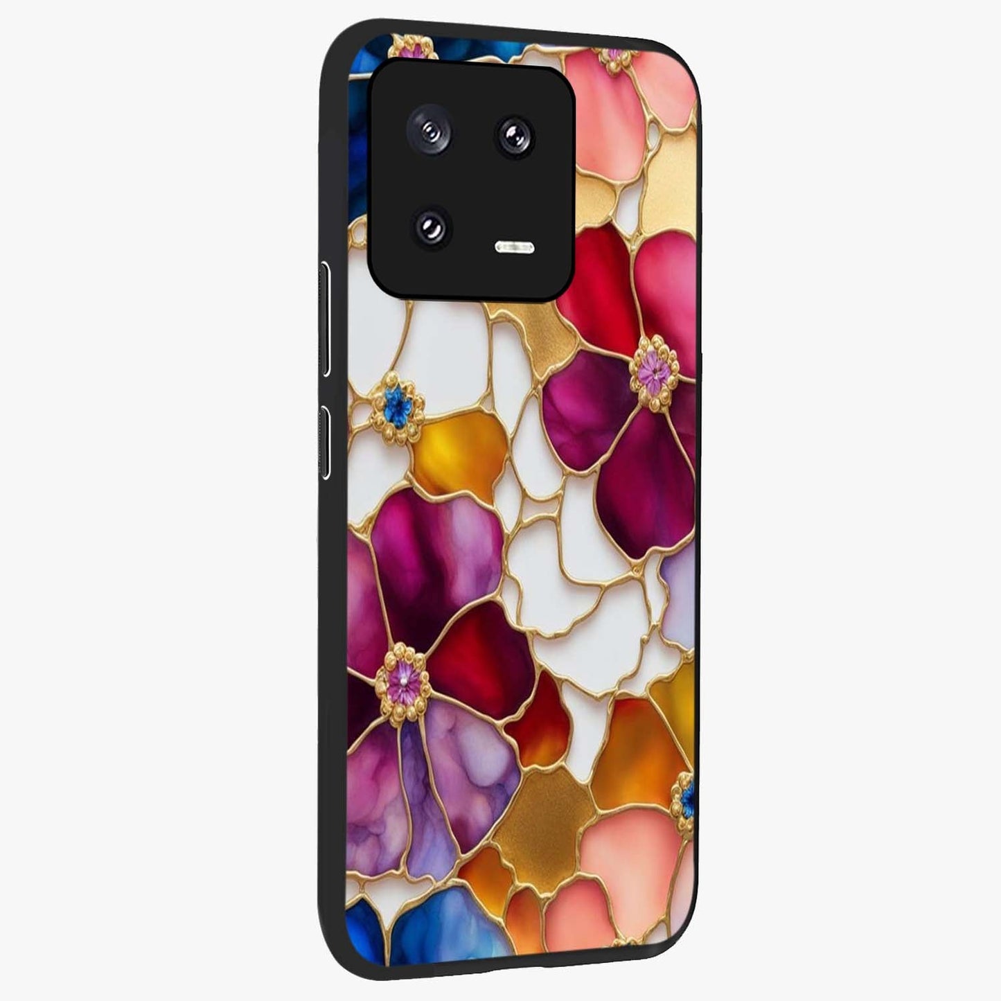 Marble Flower Pattern Glass Case upright view showcasing decorative marble flower artwork with refined style.