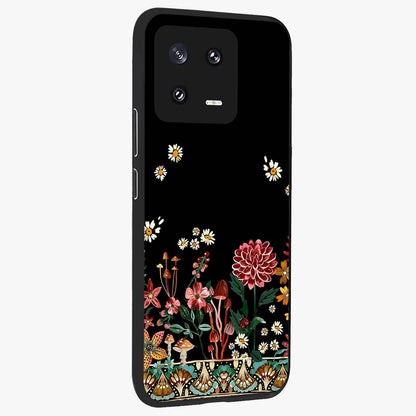 Midnight Bloom Pattern Glass Case upright view showcasing decorative floral artwork with deep night themed palette.