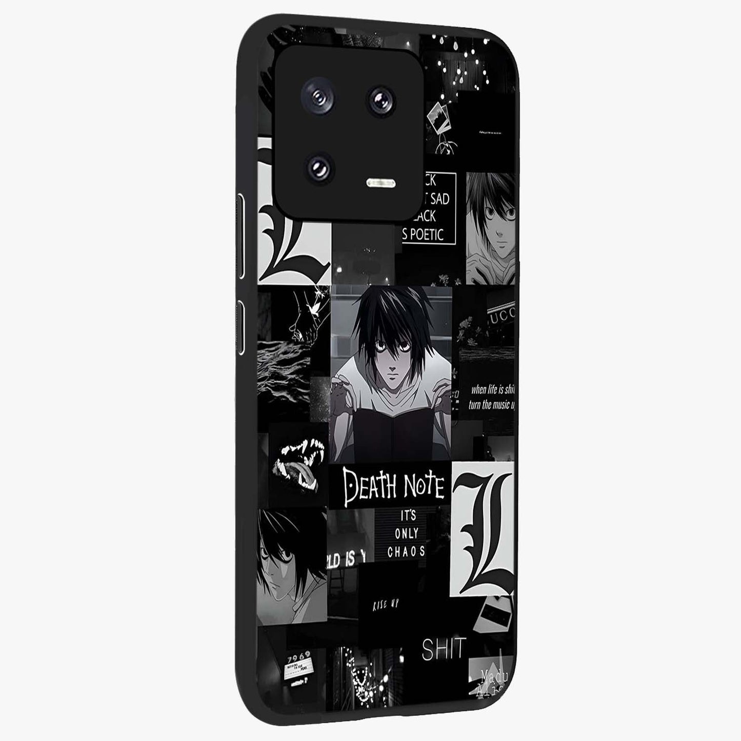 Midnight Chaos Mind Glass Case upright view showcasing expressive abstract artwork with bold dark theme.