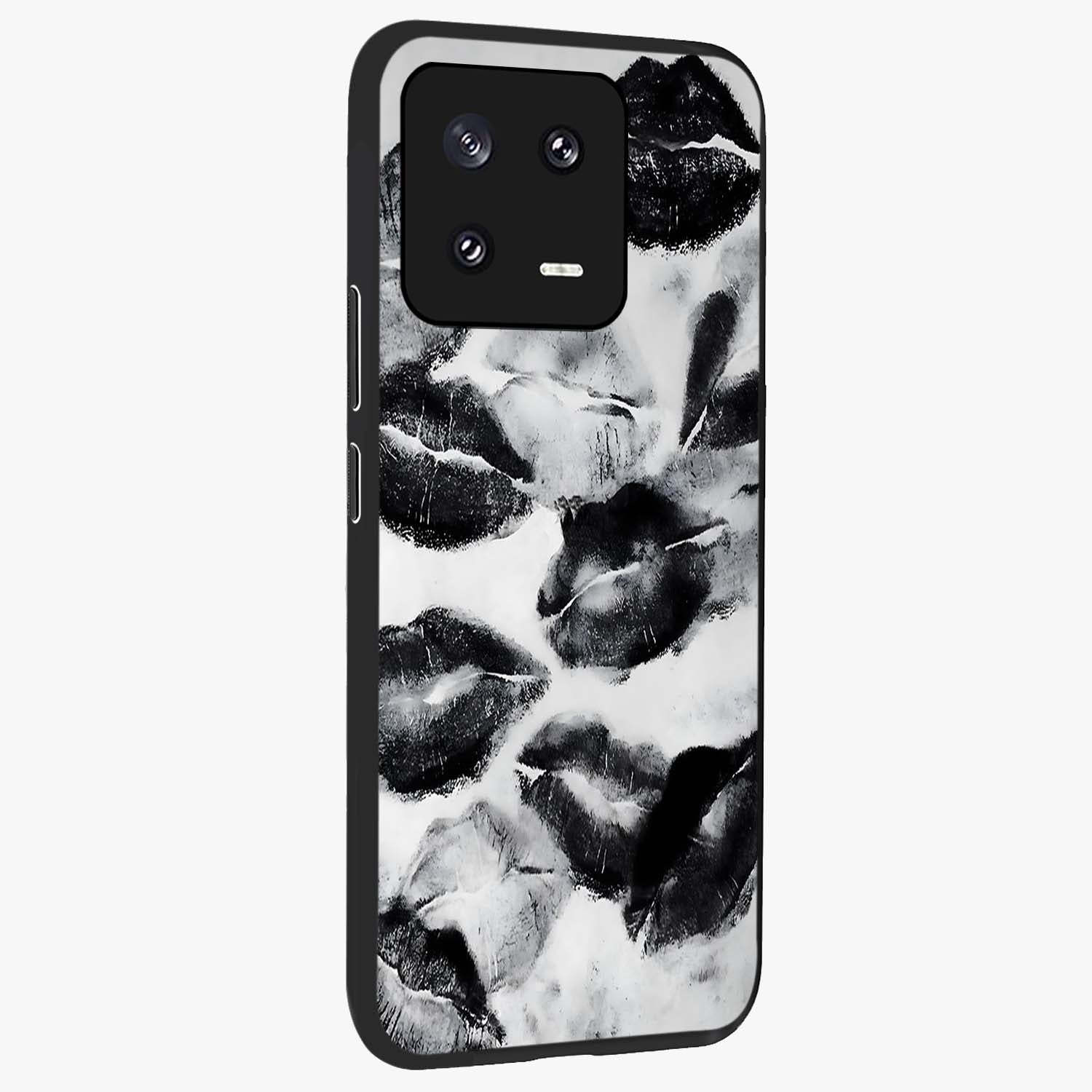 Midnight Kiss Marks Glass Case upright view showcasing stylish kiss mark artwork with trendy romantic theme.
