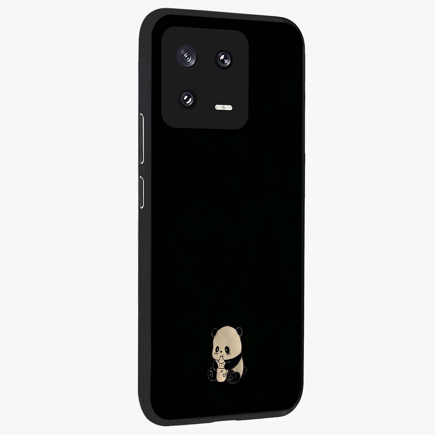 Midnight Panda Love Glass Case upright view showcasing charming panda artwork with playful romantic theme.