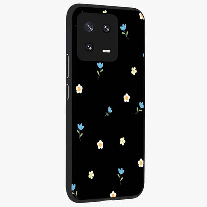 Minimal Petal Whispers Glass Case upright view showcasing elegant floral artwork with modern minimalist style.