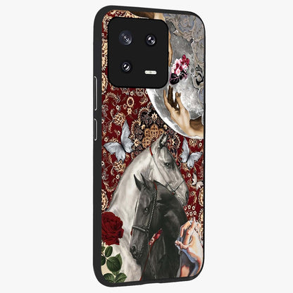 Moonlit Royal Stallion Glass Case upright view showcasing dramatic horse artwork with glowing moon themed design.