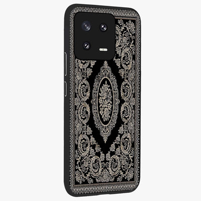 Noir Bloom Elegance Glass Case upright view showcasing graceful floral artwork with luxurious dark theme.