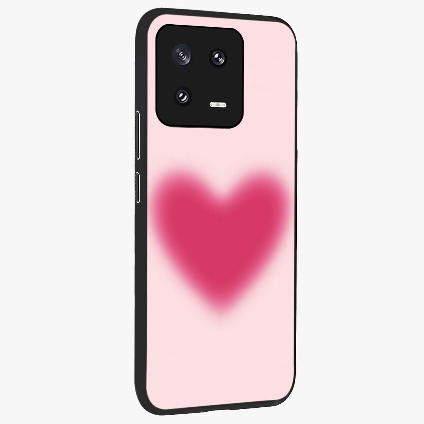 Pink Aura Heart Glass Case upright view showcasing romantic heart artwork with soft pastel theme.