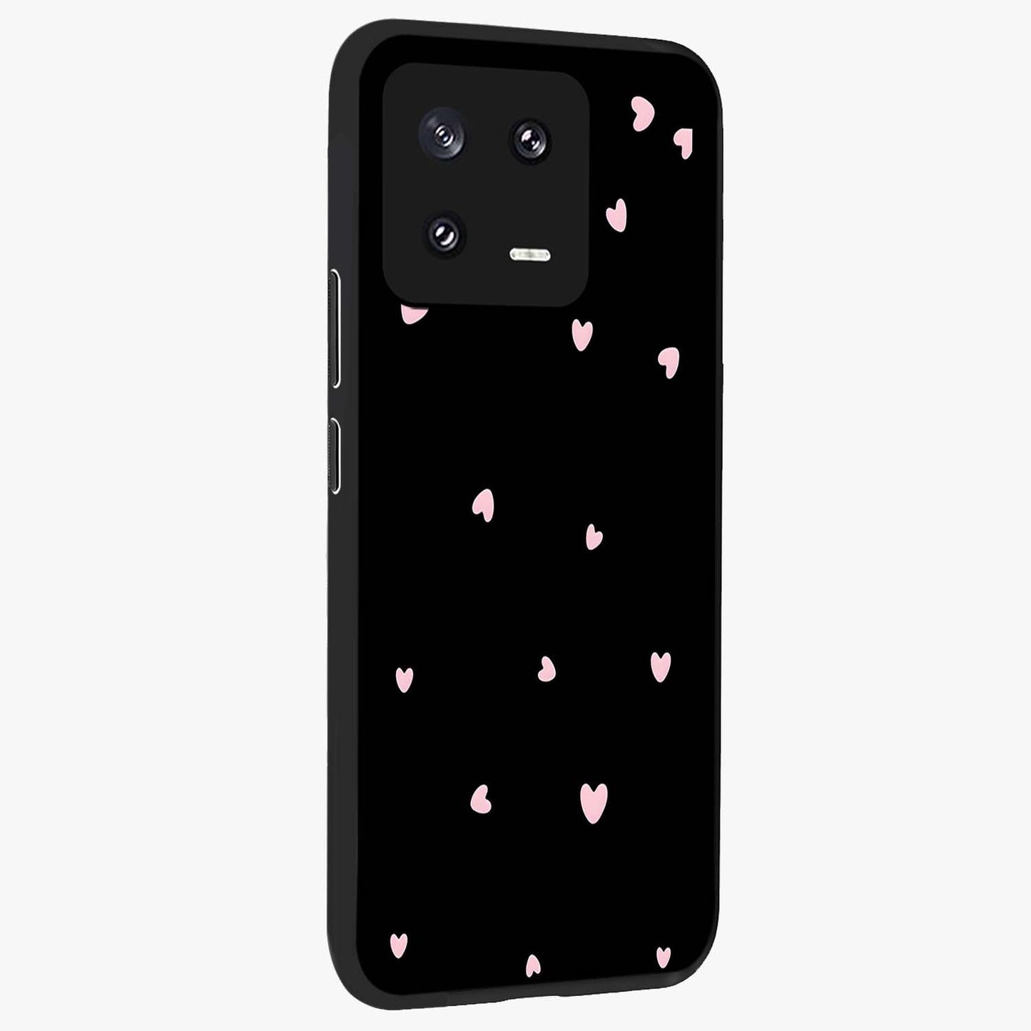 Pink Love Drops Glass Case upright view showcasing charming heart drop artwork with romantic playful theme.