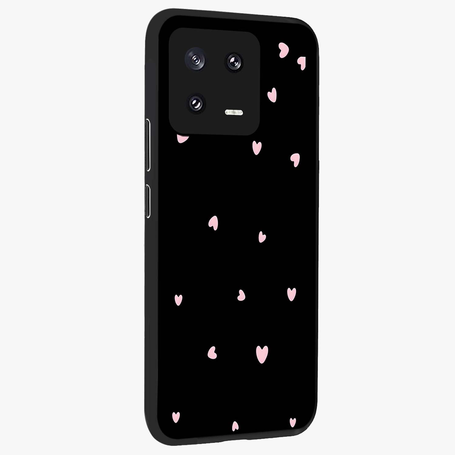 Pink Love Drops Glass Case upright view showcasing charming heart drop artwork with romantic playful theme.