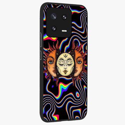 Psychedelic Sun Glass Case upright view showcasing trippy sun artwork with bold psychedelic theme.