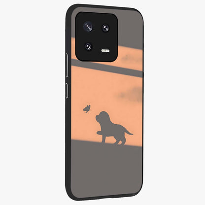 Puppy Shadow Art Glass Case upright view showcasing charming puppy artwork with creative silhouette theme.