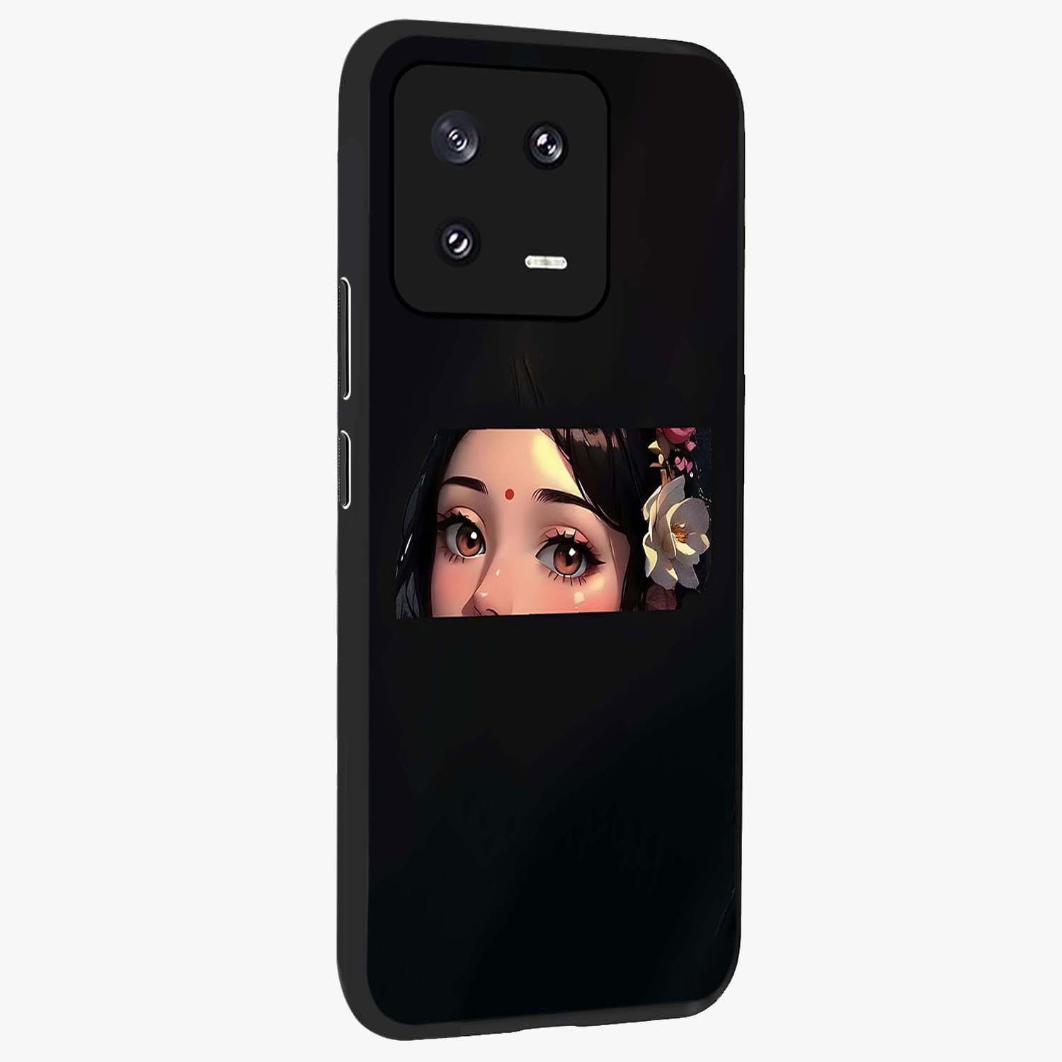 Radha Divine Embrace Glass Case upright view showcasing sacred Radha themed artwork with peaceful devotional style.