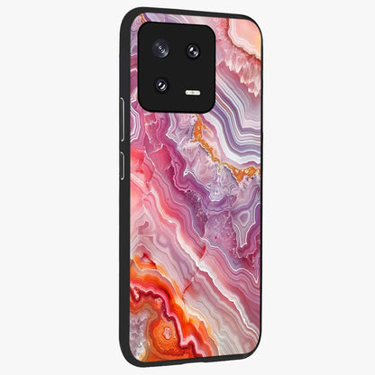 Rose Quartz Marble Glass Case upright view showcasing decorative marble artwork with luxurious pastel theme.