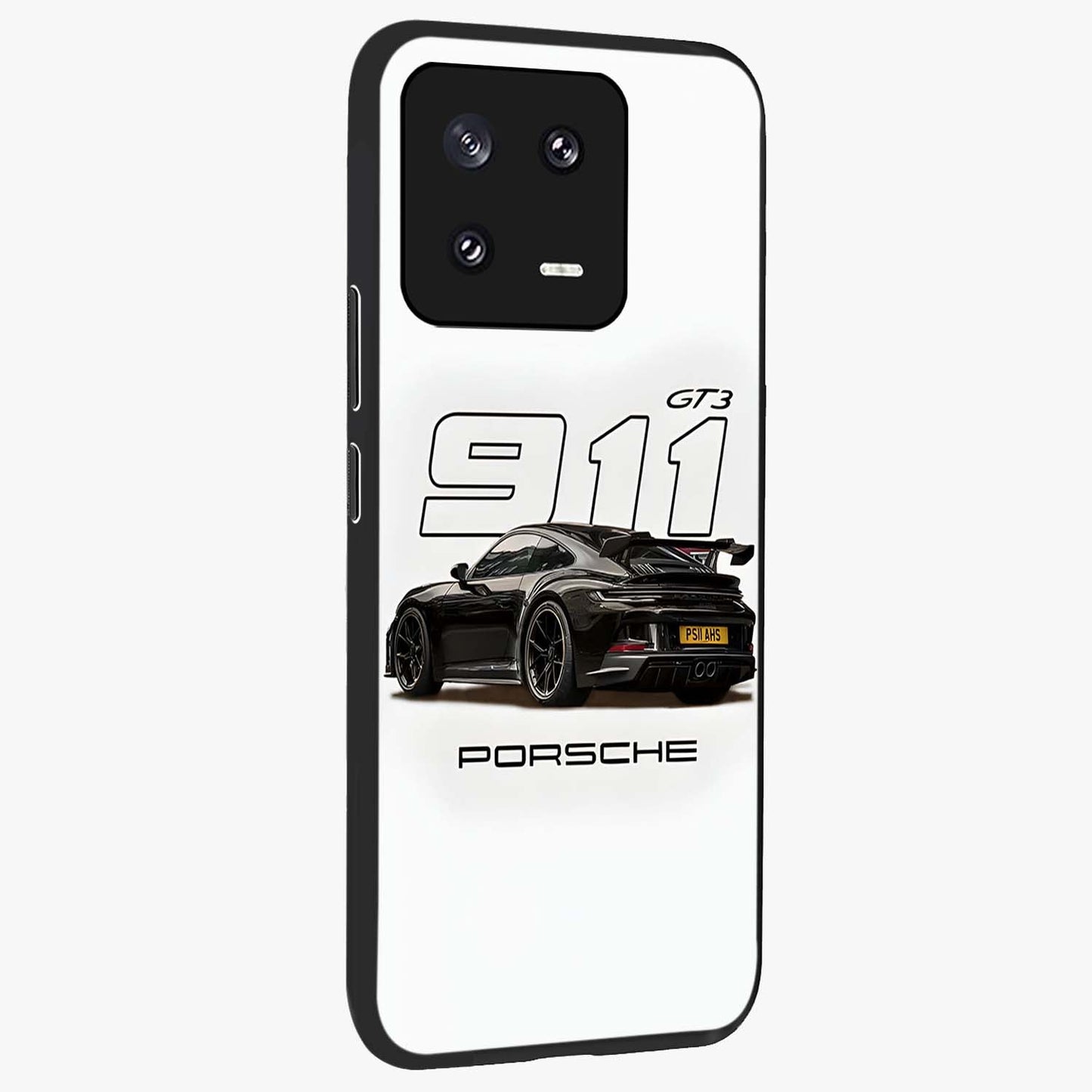 Turbo Legacy Icon Glass Case upright view showcasing bold racing inspired artwork with classic car theme.