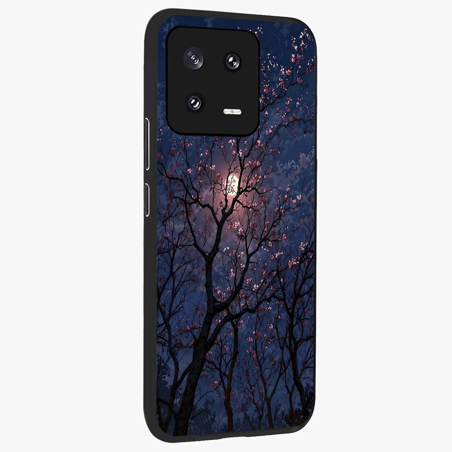 Twilight Sakura Serenade Glass Case upright view showcasing beautiful cherry blossom artwork with serene evening theme.
