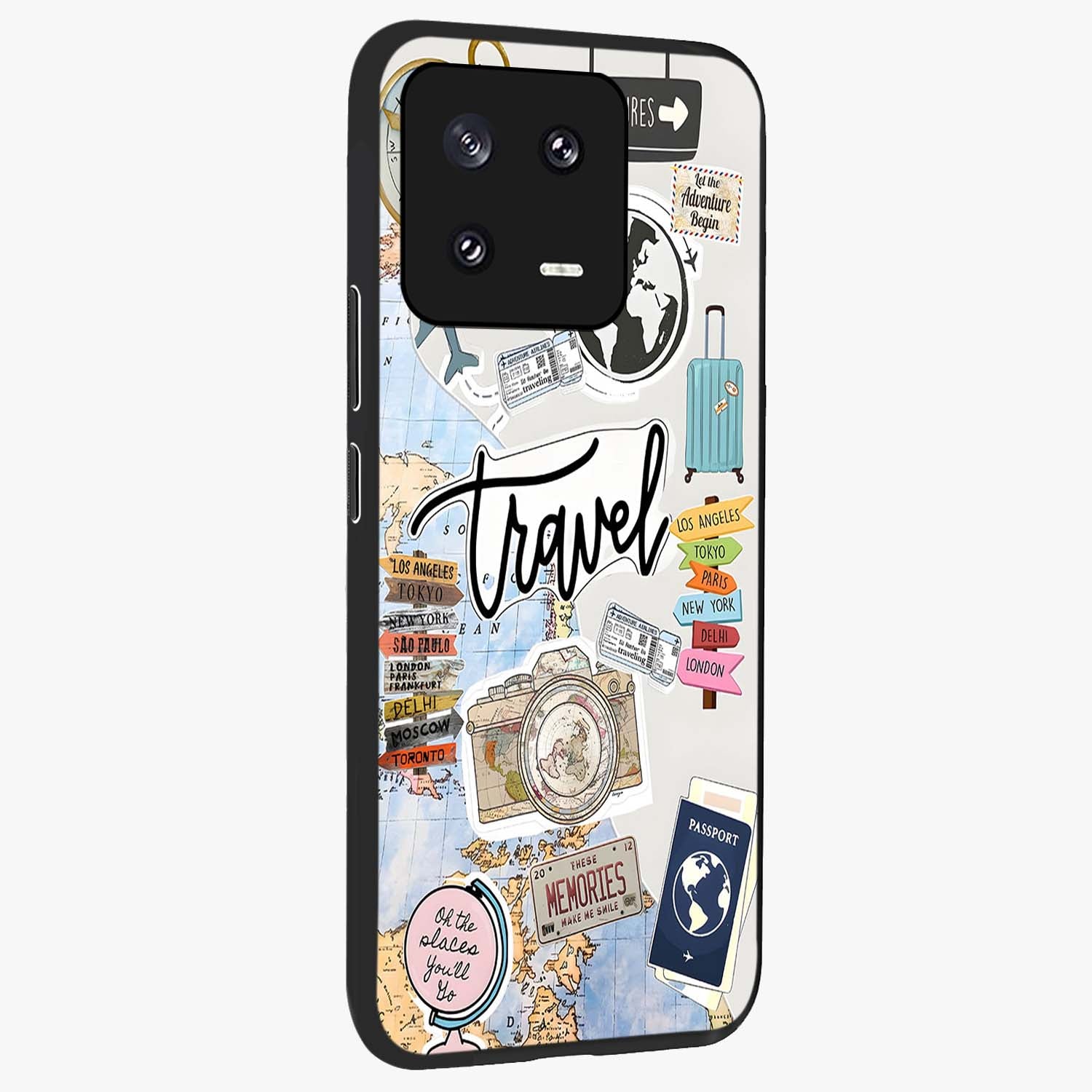 Wanderlust Journal Glass Case upright view showcasing wanderlust inspired artwork with creative exploration theme.