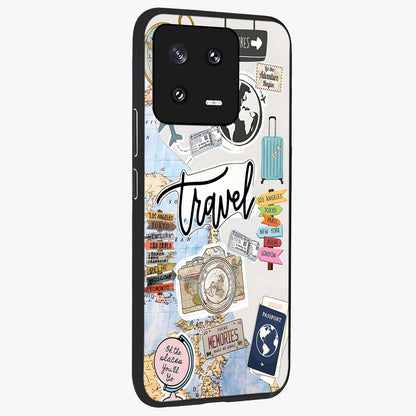 Wanderlust Journal Glass Case upright view showcasing wanderlust inspired artwork with creative exploration theme.
