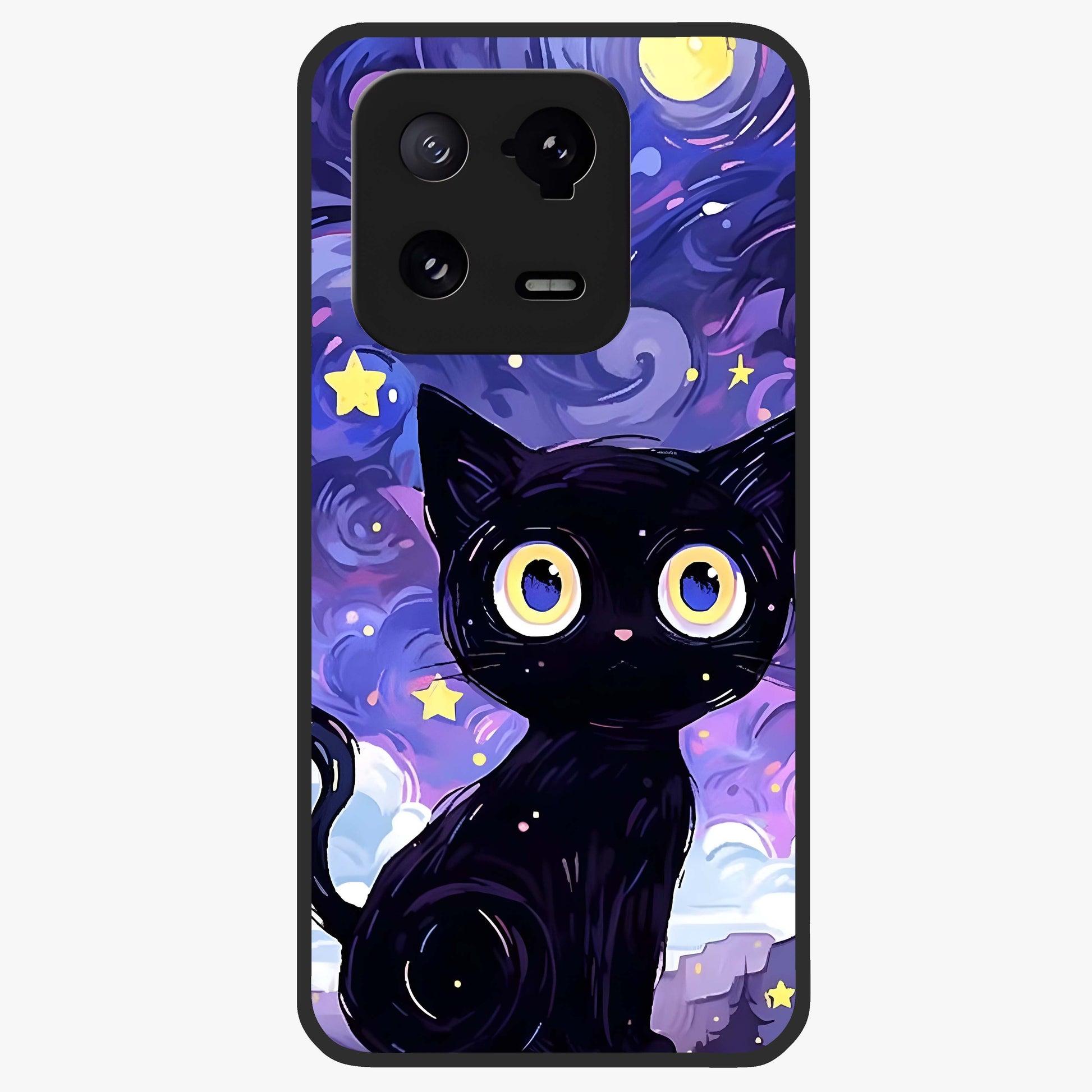 Abstract Cat Art Glass Case showing flat back view with artistic cat illustration and glossy glass finish.
