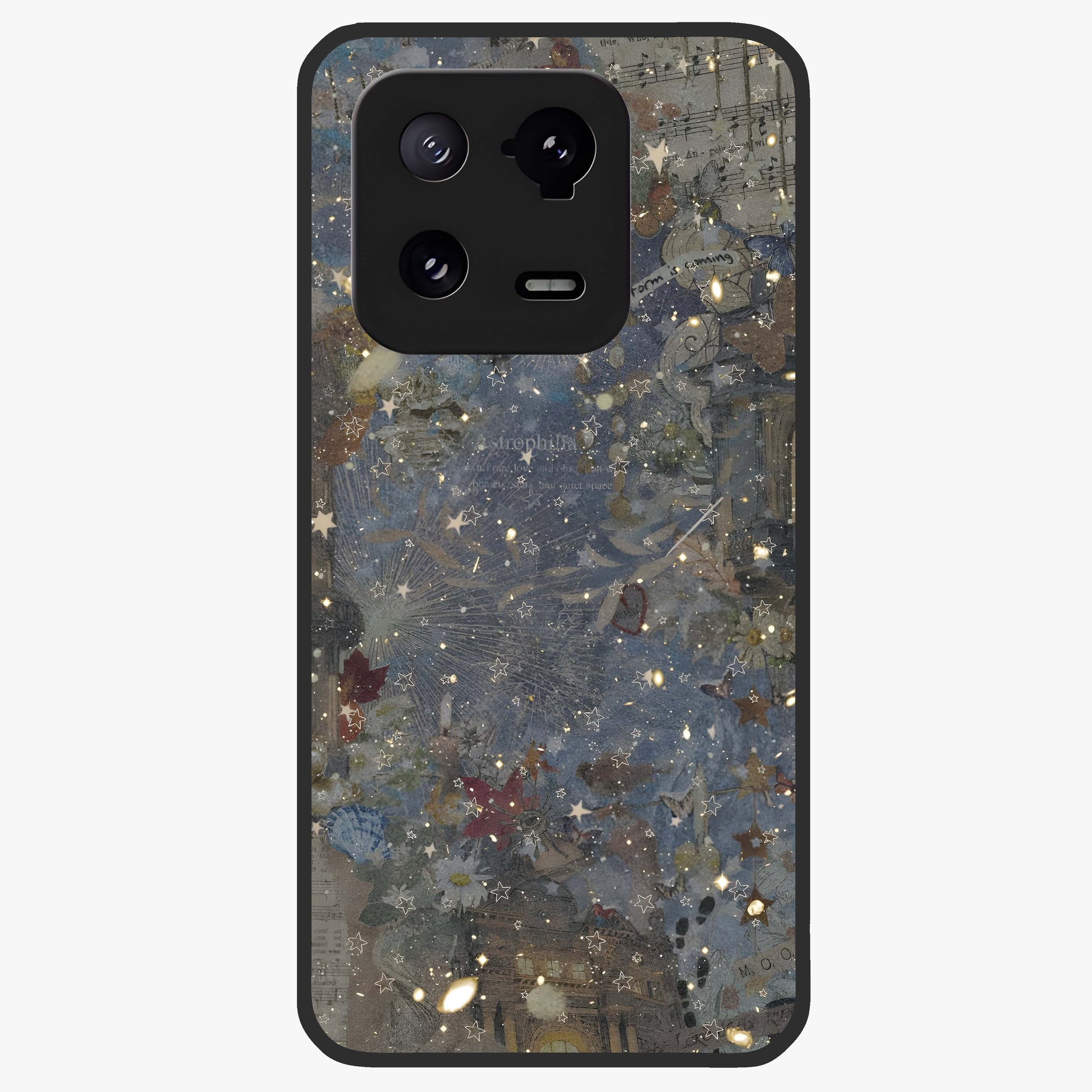 Aesthetic Astrolophia Glass Case showing flat back view with dreamy aesthetic design and glossy glass finish.