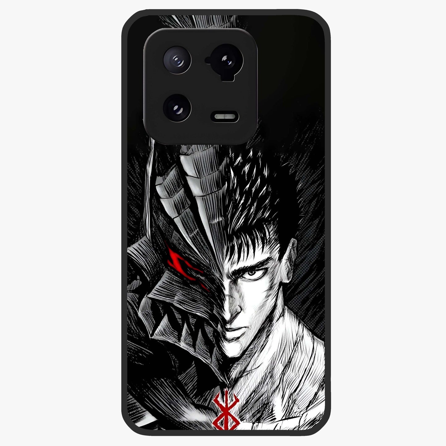Berserker Blood Oath Glass Case showing flat back view with fierce warrior inspired artwork and glossy glass finish.