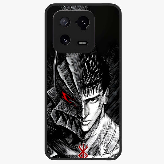 Berserker Blood Oath Glass Case showing flat back view with fierce warrior inspired artwork and glossy glass finish.