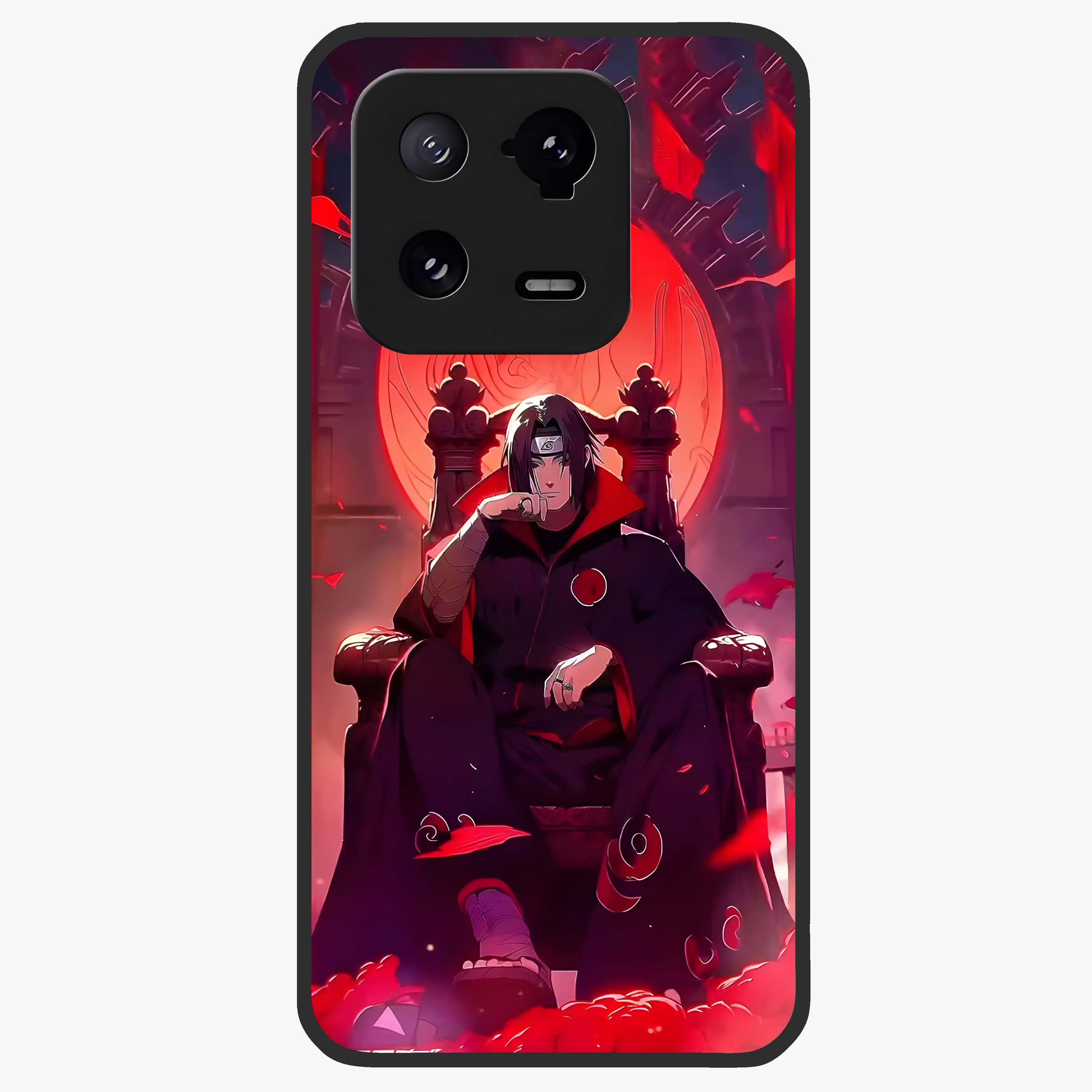 Blood Moon Sovereign Glass Case showing flat back view with mystical blood moon artwork and glossy glass finish.