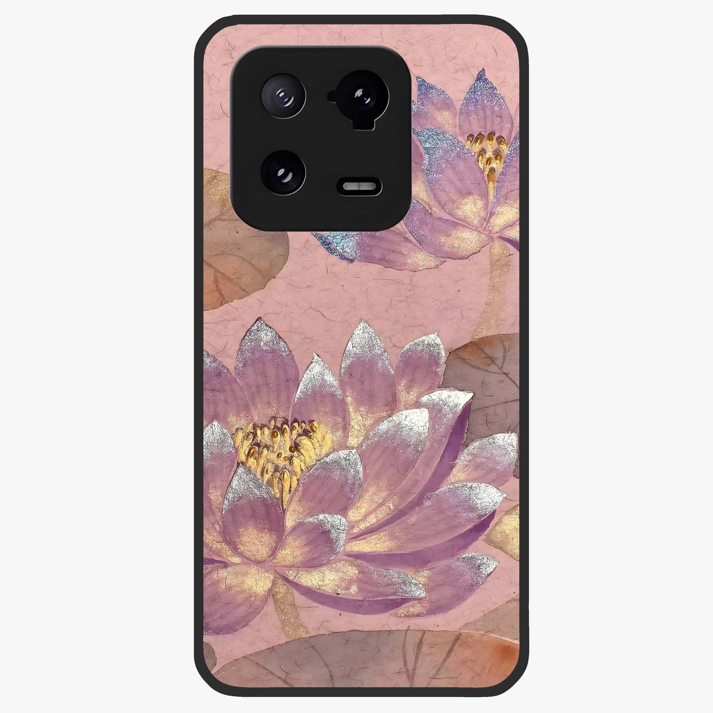 Blossom Mist Lotus Glass Case showing flat back view with serene lotus blossom artwork and glossy glass finish.