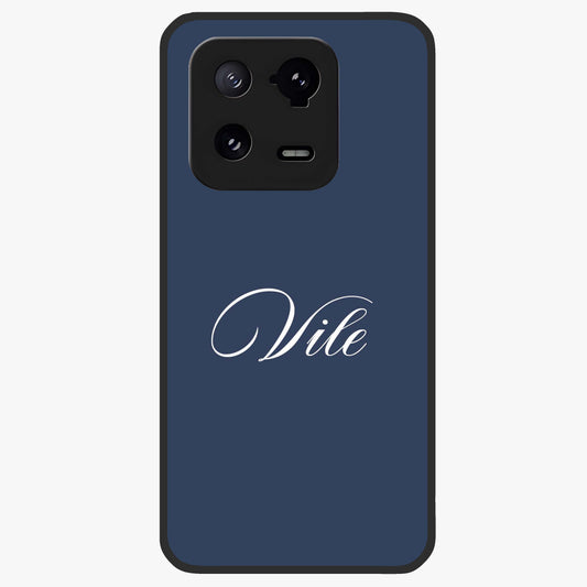 Blue Background Personalized Custom Name Glass Case showing flat back view with minimal blue background and custom name design.