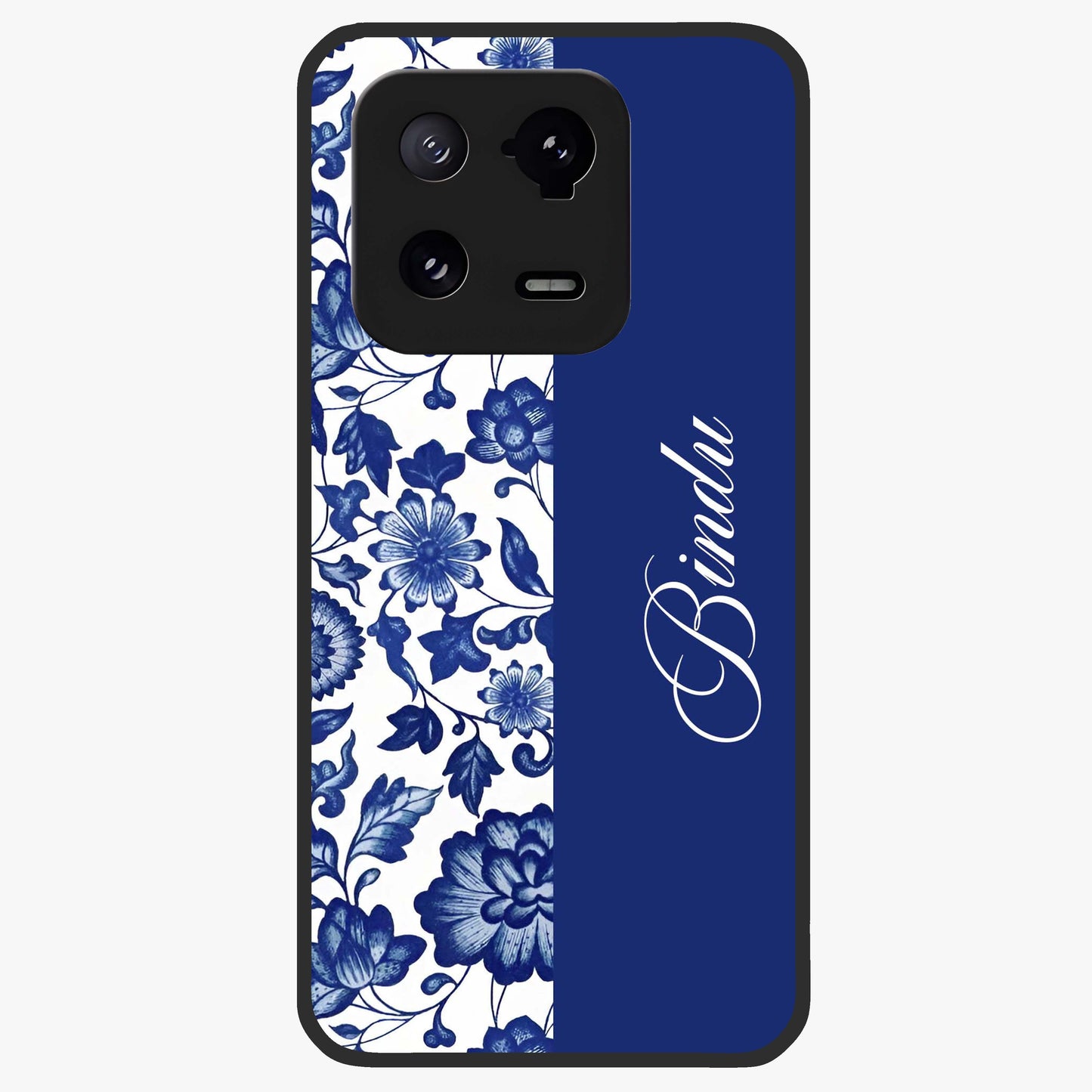 Blue Vintage Floral Pattern Glass Case upright view showcasing timeless floral illustration with vintage inspired style.