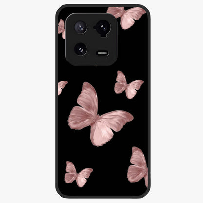 Butterfly Pattern Glass Case showing flat back view with elegant butterfly pattern artwork and glossy glass finish.