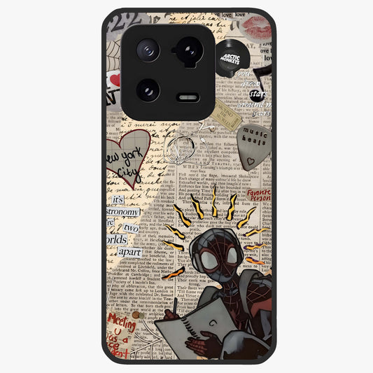 City Dream Sketch Glass Case showing flat back view with artistic city skyline sketch artwork and glossy glass finish.