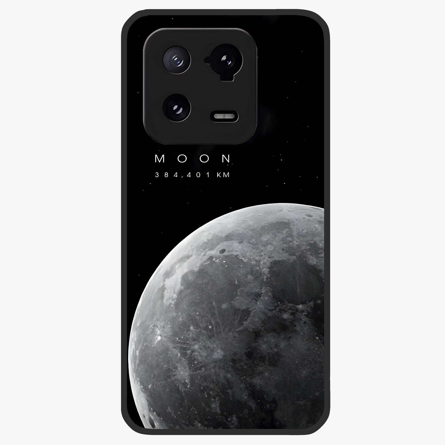 Cosmic Moon Glow Glass Case showing flat back view with glowing moon artwork and glossy glass finish.