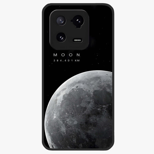Cosmic Moon Glow Glass Case showing flat back view with glowing moon artwork and glossy glass finish.