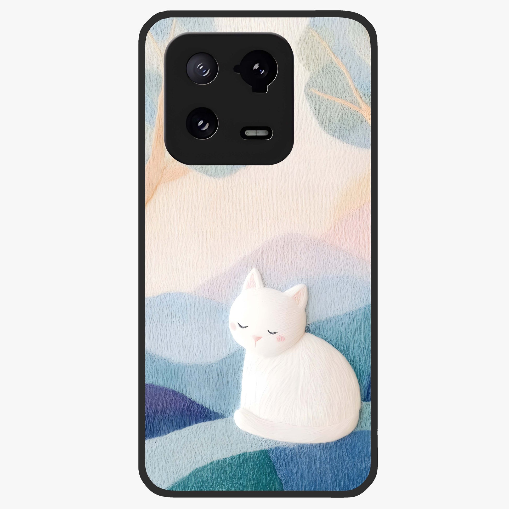 Cotton Dream Cat Glass Case showing flat back view with soft dreamy cat artwork and glossy glass finish.
