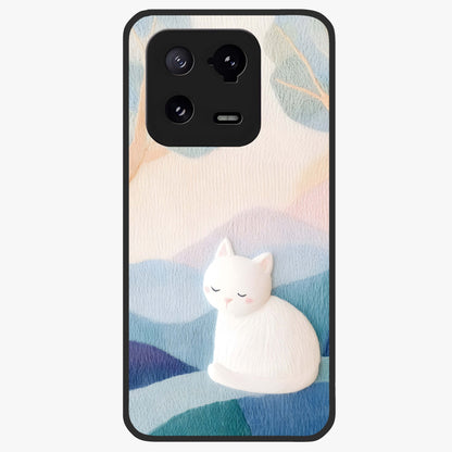 Cotton Dream Cat Glass Case showing flat back view with soft dreamy cat artwork and glossy glass finish.