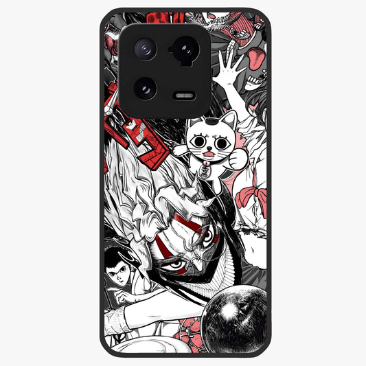 Crimson Chaos Panel Glass Case showing flat back view with bold crimson abstract artwork and glossy glass finish.
