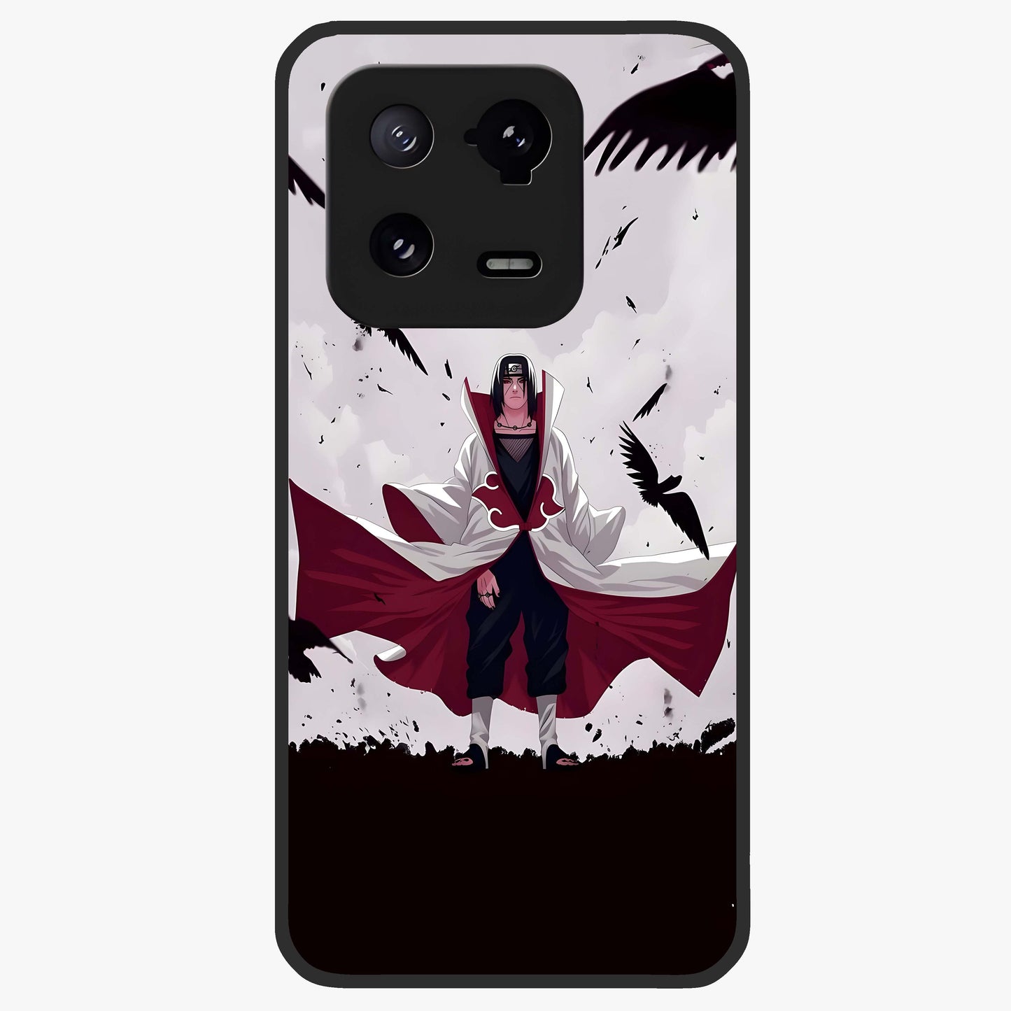 Crimson Crow Ascension Glass Case showing flat back view with mystical crow artwork and glossy glass finish.