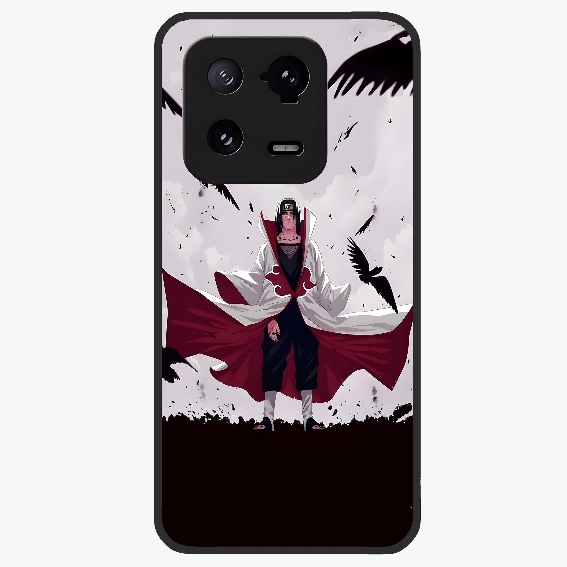 Crimson Crow Ascension Glass Case showing flat back view with mystical crow artwork and glossy glass finish.