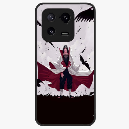 Crimson Crow Ascension Glass Case showing flat back view with mystical crow artwork and glossy glass finish.
