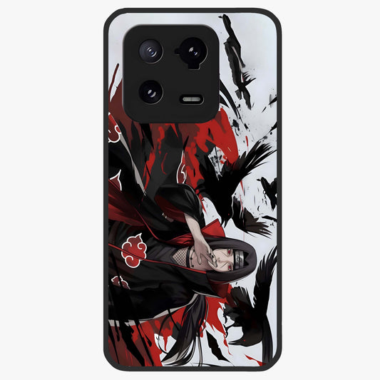Crimson Crow Illusion Glass Case showing flat back view with artistic crow illusion artwork and glossy glass finish.