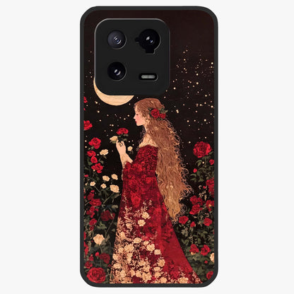 Crimson Dreams Glass Case showing flat back view with dreamy crimson artwork and glossy glass finish.