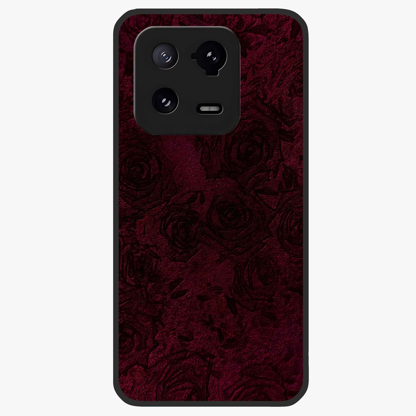 Crimson Fade Flow Glass Case showing flat back view with flowing crimson gradient artwork and glossy glass finish.