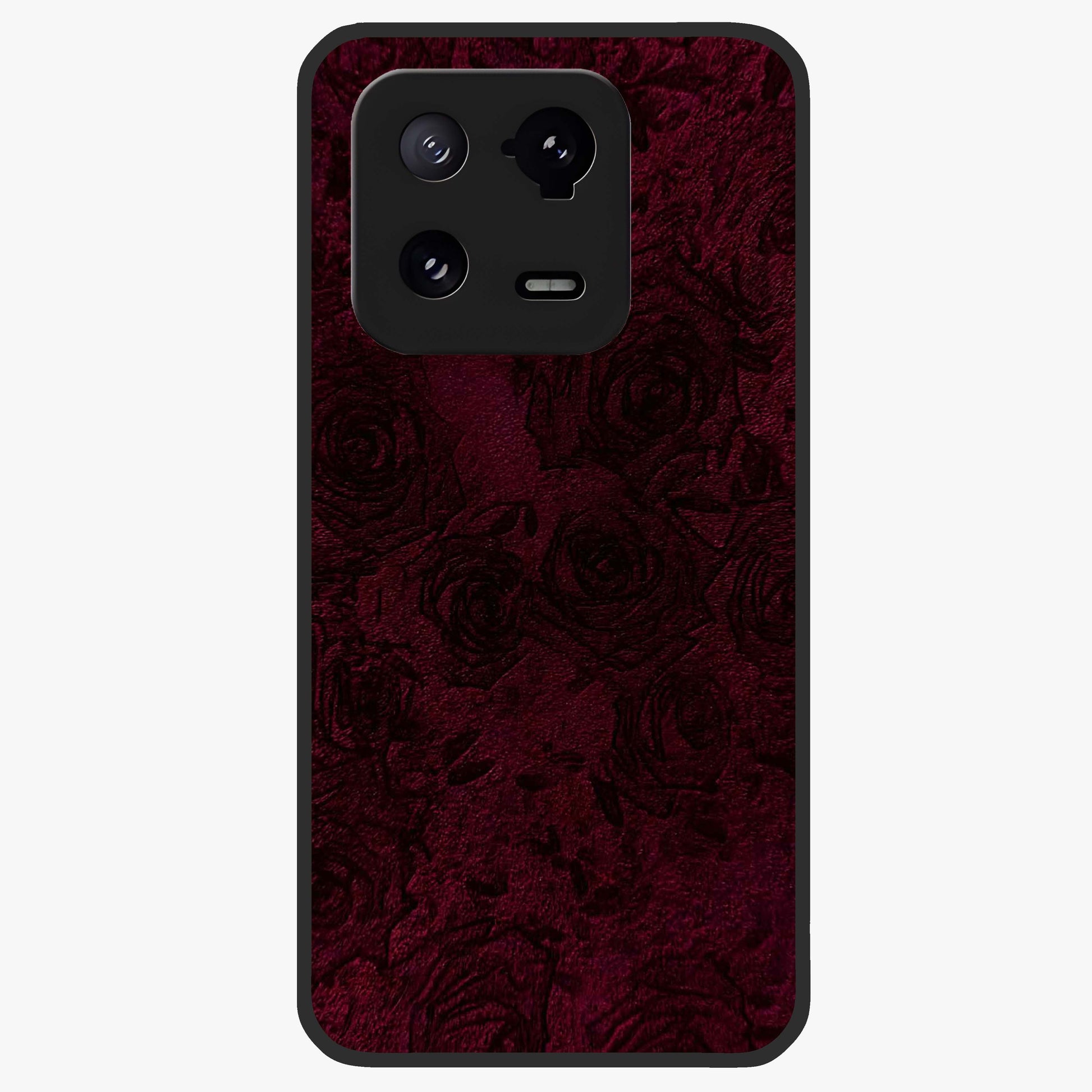 Crimson Fade Flow Glass Case showing flat back view with flowing crimson gradient artwork and glossy glass finish.