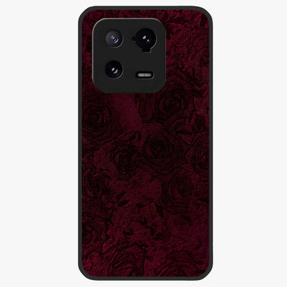 Crimson Fade Flow Glass Case showing flat back view with flowing crimson gradient artwork and glossy glass finish.